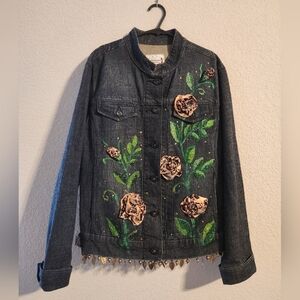 Levi Strauss Signature Women’s embellished dark denim trucker jacket size XL